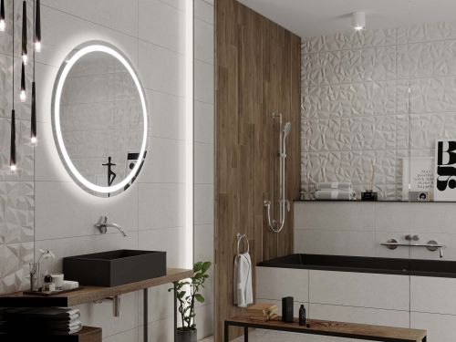 Kerek fürdőszobai tükör polccal és világítással C4